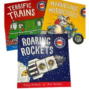 Amazing Machines Lot of 3 Children’s Books Motorcycles Rockets Trains